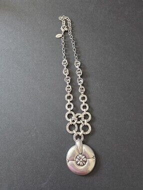 Chico's Silver-Tone Floral Disc Pendant Necklace